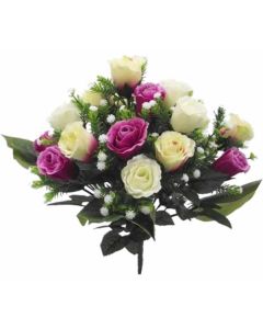 Rosebud & Gypsophila Bush x18 Heads Ivory/Rasperry/Blush
