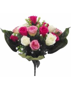 Rosebud & Gypsophila Bush x18 Heads Ivory/Pink/Cerise