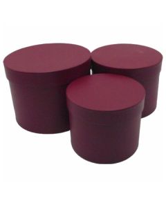 Set of 3 Round Flower Boxes Burgundy