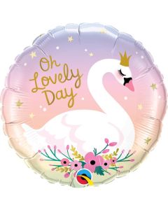 18" Pink & White Swan Oh Lovely Day Round Foil Qualatex