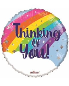 18" Thinking Of You Rainbow Round Foil Balloons