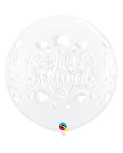 36" Diamond Clear Just Married Latex 2pk Qualatex