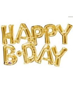 "Happy B-Day" Gold Air Fill Foil Balloon Anagram