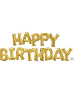 "Happy Birthday" Gold Air Fill Foil Balloon Anagram
