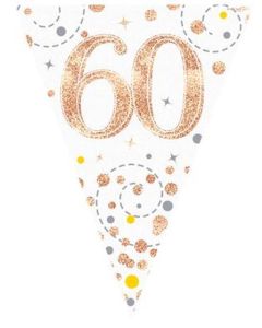 Age 60 Rose Gold Holographic 3.9m 11 Flag Bunting Oaktree