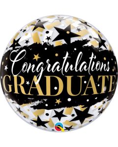 22" Black & Gold Graduation Stars Bubble Qualatex