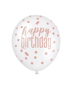 12" Rose Gold Happy Birthday Latex 6pk Unique