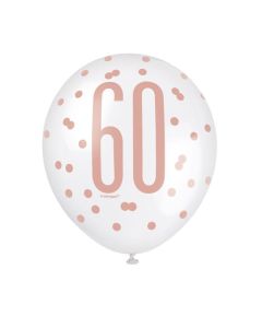12" Age 60 Rose Gold Latex 6pk Unique