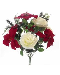 49cm Poinsettia and Rose Large Mixed Bush Red/White