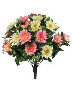 45cm DAISY BUSH WITH FOLIAGE IVORY/PINK/CERISE