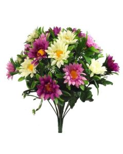 45cm DAISY BUSH WITH FOLIAGE IVORY/PINK/PURPLE