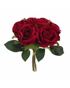 25cm Velvet Touch Open Rose Bundle Red