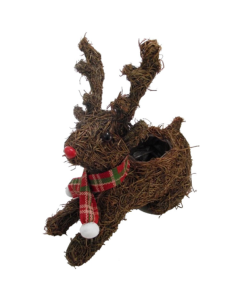 31cm Natural Salim Sitting Reindeer Planter with Plastic Lining