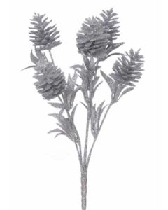 30cm Glittered Cone Bush Silver
