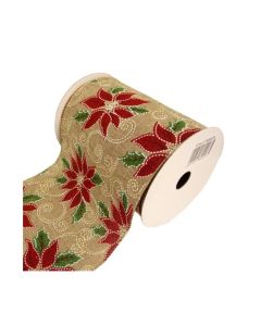 14cm Wired Edge Christmas Ribbon 10 Yrds Poinsettia
