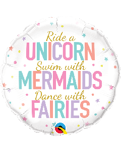 18" Pink Unicorn, Mermaids, Fairies Round Foil Qualatex