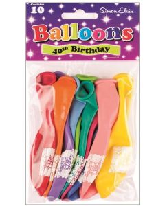11" Age 40 Assorted Colours Latex 10pk x 6 Simon Elvin