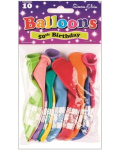 11" Age 50 Assorted Colours Latex 10pk x 6 Simon Elvin