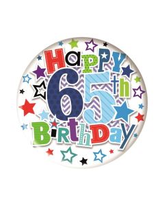 Age 65 Blue Small Birthday Badge 6pk Simon Elvin