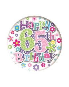 Age 65 Pink Small Birthday Badge 6pk Simon Elvin