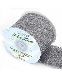 63mm Eleganza Sparkle Wired Edge Ribbon Pewter