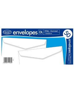 Pack of 20 DL White Gummed Envelopes 80gsm 50'S