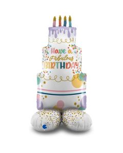 48" Happy Birthday Fancy Cake Stand Up Foil Grabo