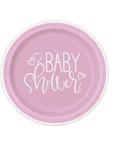 Pink Baby Shower Hearts Paper Plates Pk8 Unique