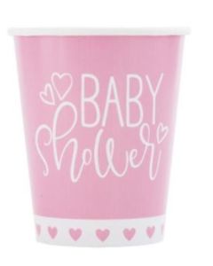 Pink Baby Shower Hearts Paper Cup Pk8 Unique