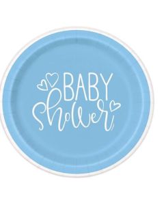 Blue Baby Shower Hearts Paper Plates Pk8 Unique