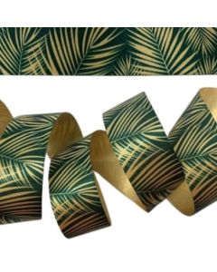 25mm Palm Leaf Ribbon Honey Gold/Emerald On 20M Reel