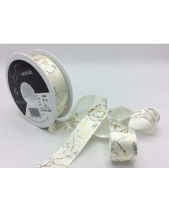 25mm Marble Ribbon 20m Reel White/Gold