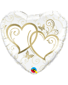 18" Gold & White Entwined Hearts Heart Foil Qualatex