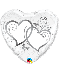 18" Silver & White Entwined Hearts Heart Foil Qualatex