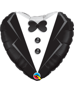 18" Black & White Wedding Tuxedo Heart Foil Qualatex