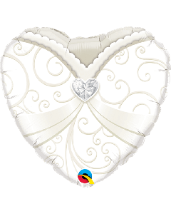 18" White & Ivory Wedding Gown Heart Foil Qualatex