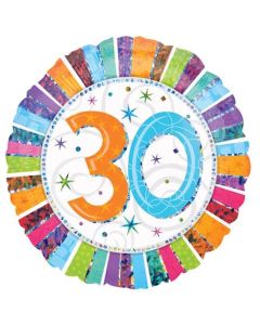 18" Age 30 Multi Coloured Radiant Round Foil Anagram