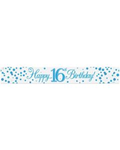 9ft Banner 16th Sparkling Fizz Birthday Blue Holographic - 625815