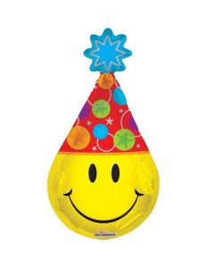14" Smiling Face Party Hat Air-Fill Foil Balloon Unpackaged Kaleidoscope