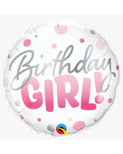 18" RND BDAY GIRL PINK DOTS - 18877/1
