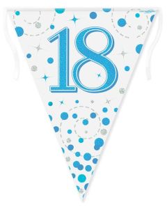 Party Bunting 18th Sparkling Fizz Birthday Blue Holographic 11 flags 3.9m - 632349