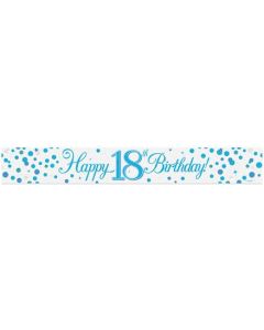 Age 18 Sparkling Fizz Birthday Blue Holographic 9' Banner Oaktree