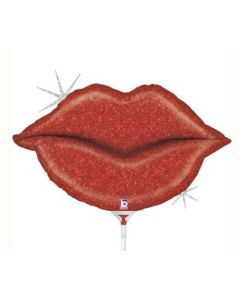 9" Mini Glitter Lips Holographic Air Fill Foil Balloon