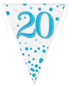 Age 20 Sparkling Fizz Blue Holographic 3.9m 11 Flag Bunting Oaktree