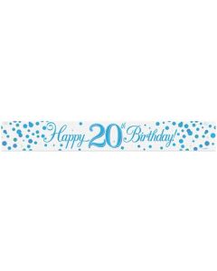 9ft Banner 20th Sparkling Fizz Birthday Blue Holographic - 625839
