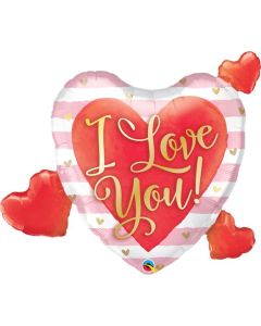 37"  SHAPE  I LOVE YOU PINK STRIPES & HRTS - 21042