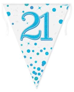 Party Bunting 21st Sparkling Fizz Birthday Blue Holographic 11 flags 3.9m - 632363