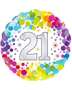 18" Age 21 Colourful Confetti Round Foil Oaktree
