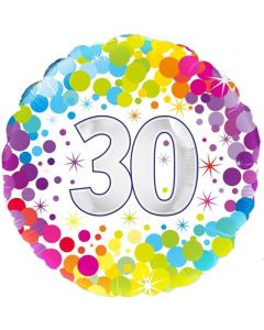 18" Age 30 Colourful Confetti Round Foil Oaktree