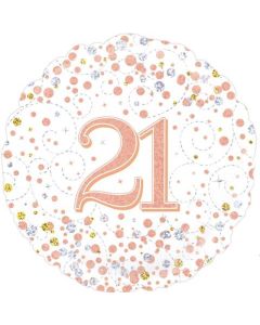 18" FOIL 21ST SPARKLING FIZZ BIRTHDAY WHITE & ROSE GOLD HOLOGRAPHIC - 227109/1